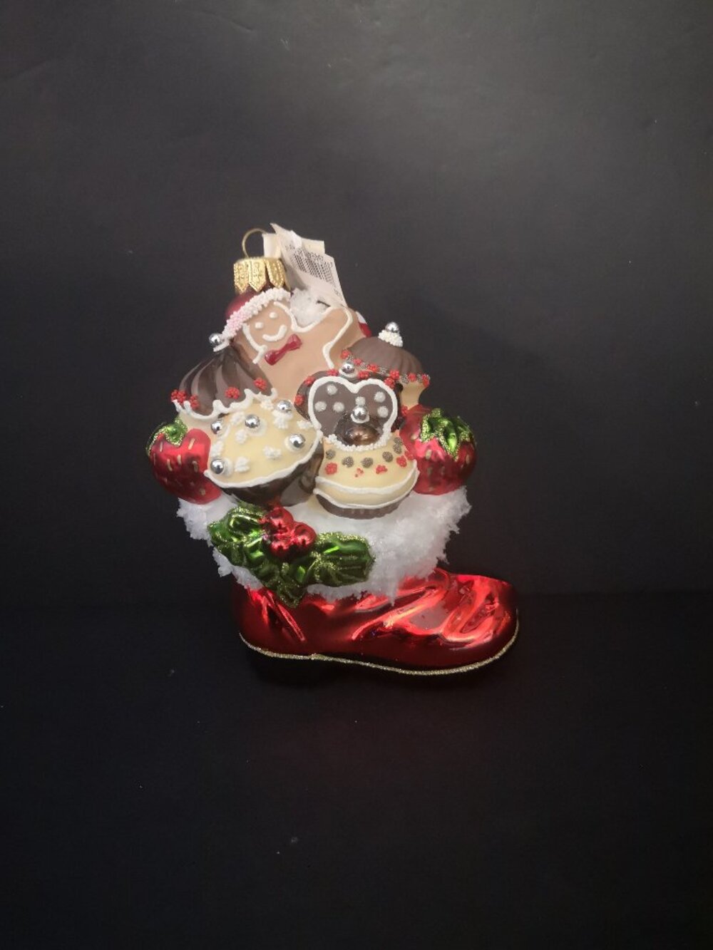 Nordstrom New Hand Blown & Painted Glass Christmas Tree Ornament Boot w/Pastries